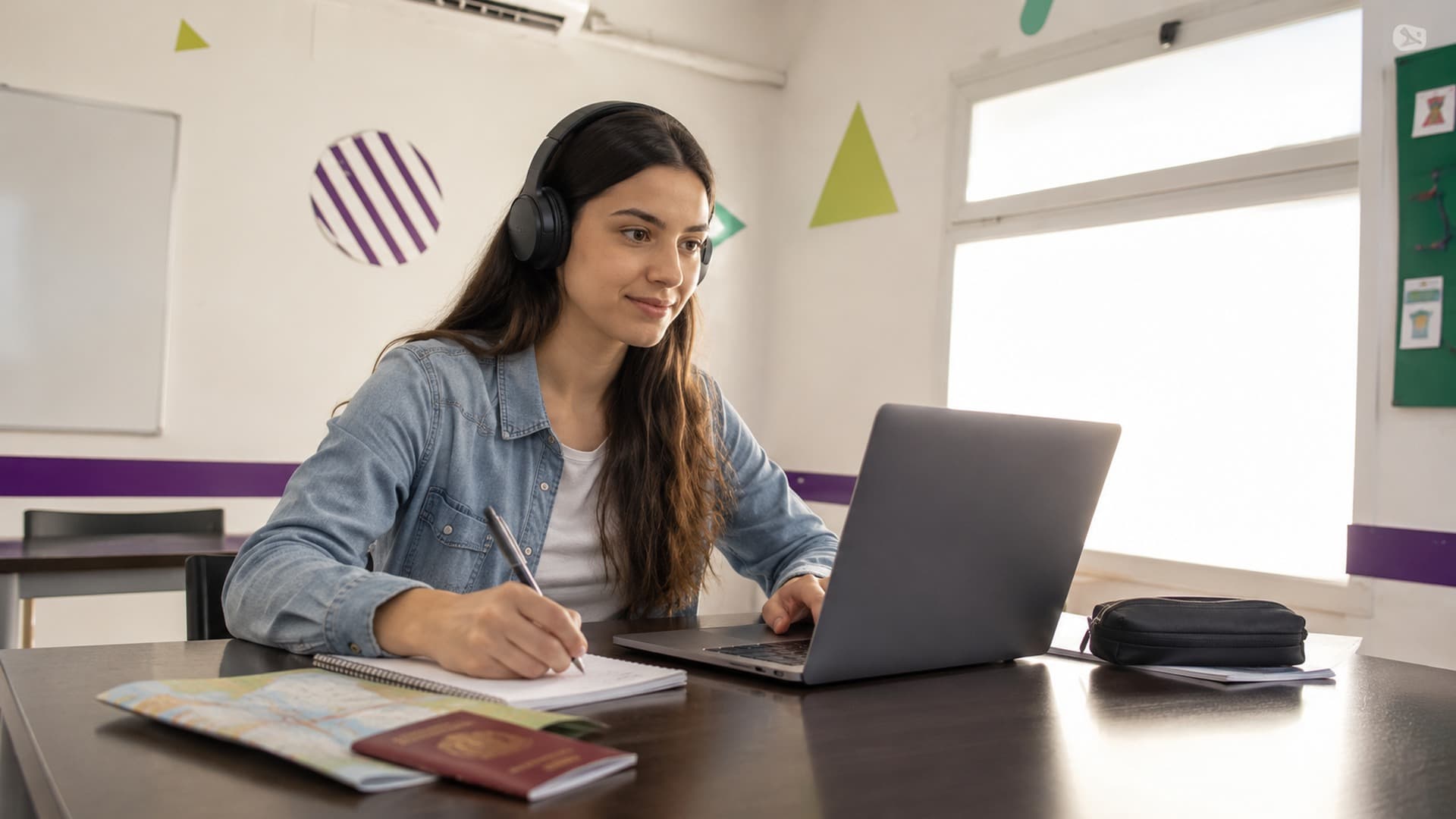 Alumno concentrado realizando el test de nivel de inglés en una notebook