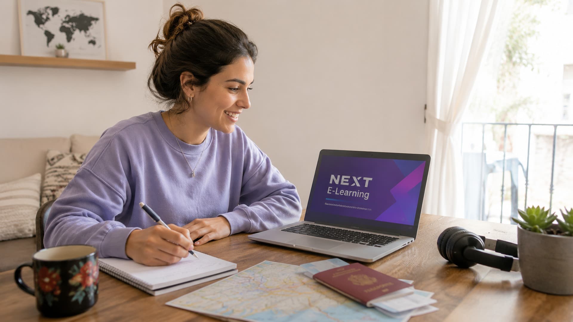 Persona tomando un curso de inglés online desde su computadora